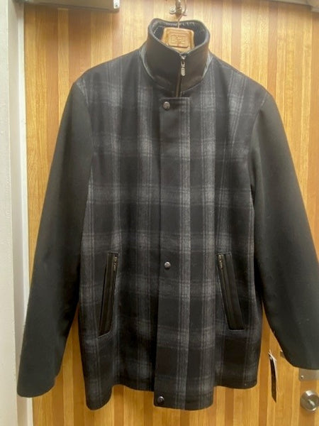 4613 Clearance - Black/Charcoal Plaid Wool w/Sheepskin Collar/Facing - Size 46