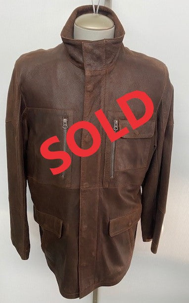 4741 Clearance - Men's 3/4 Jacket in Dark Brown Distressed Lamb - Size 42