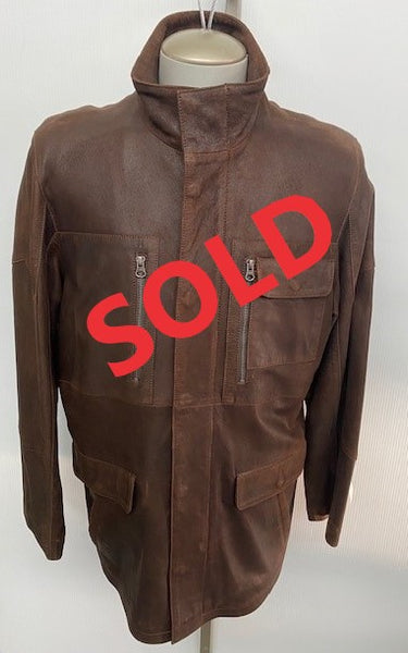 4741 Clearance - Men's 3/4 Jacket in Dark Brown Distressed Lamb - Size 42