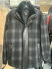 4742 Clearance - Men's Wool Jacket in Black Plaid Wool with leather trims and Shearling Collar - 1/40
