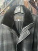 4742 Clearance - Men's Wool Jacket in Black Plaid Wool with leather trims and Shearling Collar - 1/40