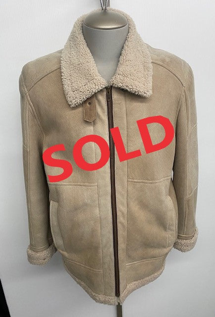 4885 Clearance - Men's Beige Snowtop Shearling Bomber Jacket - Size 46