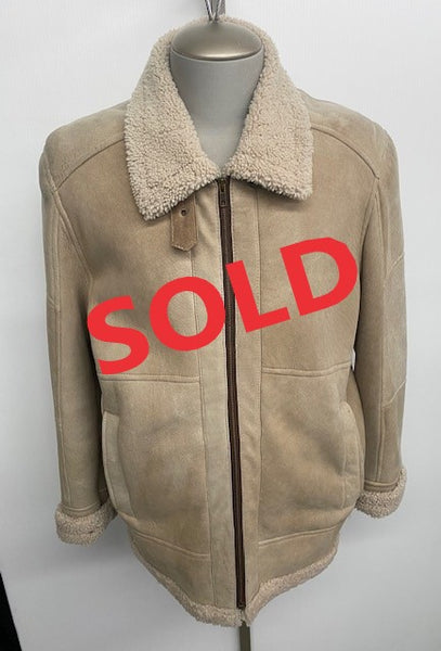 4885 Clearance - Men's Beige Snowtop Shearling Bomber Jacket - Size 46