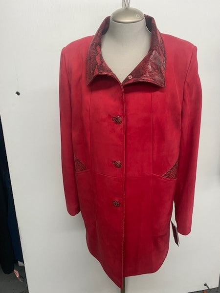 6103 Clearance -  Ladies' Knee-length Red Lamb Suede Coat - Size 12