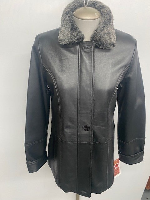 9052 Clearance - Ladies' Black Lamb Jacket w/Borg Collar - Size 10 (Medium)