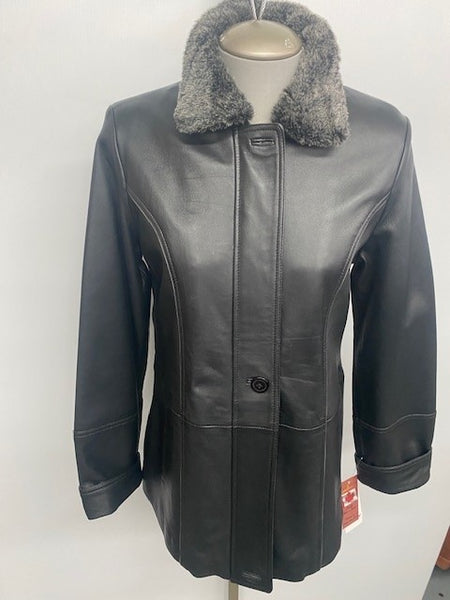 9052 Clearance - Ladies' Black Lamb Jacket w/Borg Collar - Size 10 (Medium)