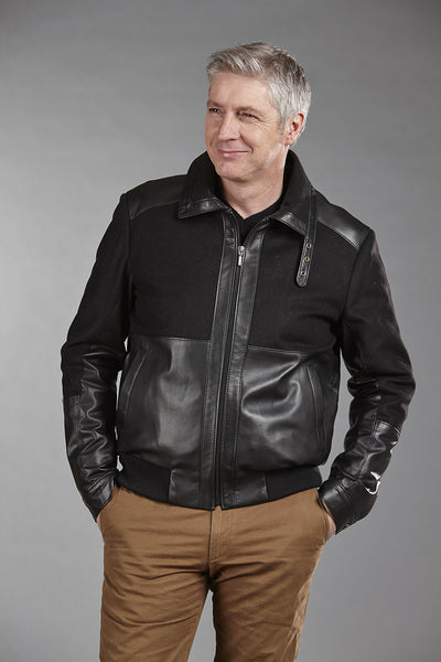 4867 Mens Wool and Leather Bomber Jacket