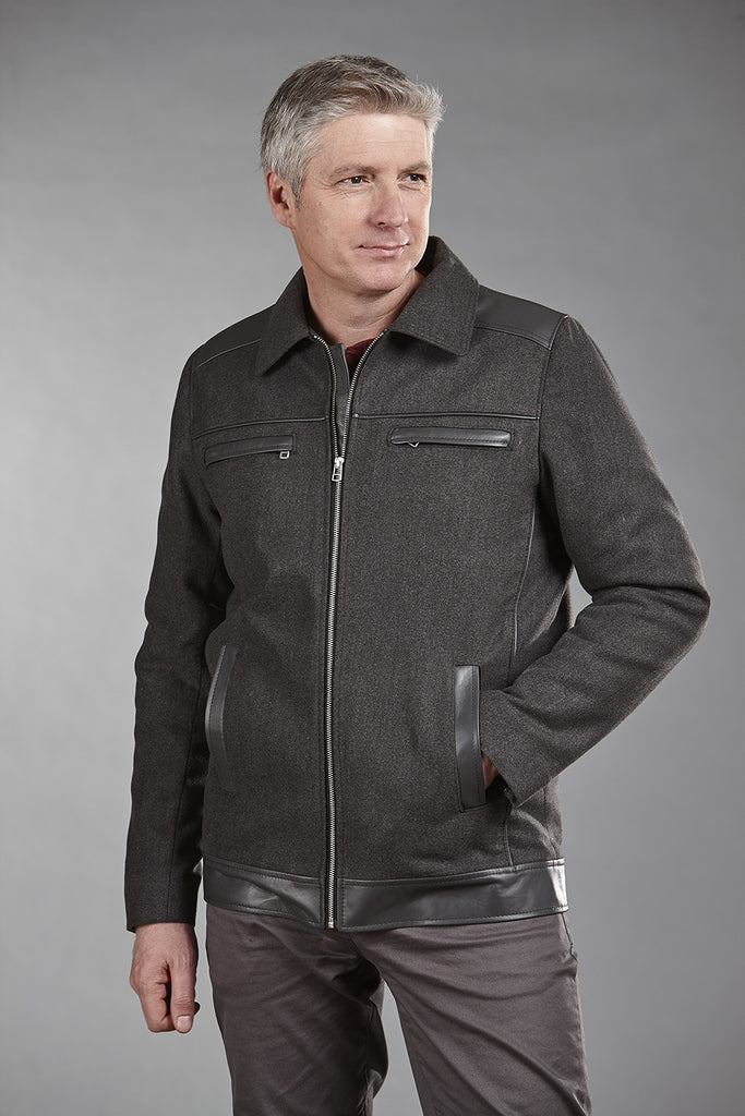 4869 Mens Wool Bomber Jacket with Leather Trims