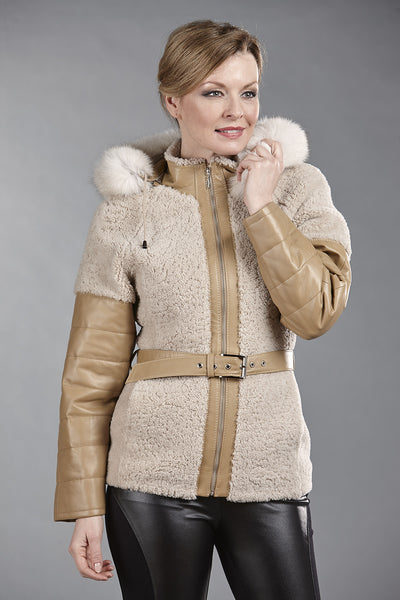 6089 Clearance - Ladies' Sheepskin with Lambskin Trims & Detachable Hood - Size 6